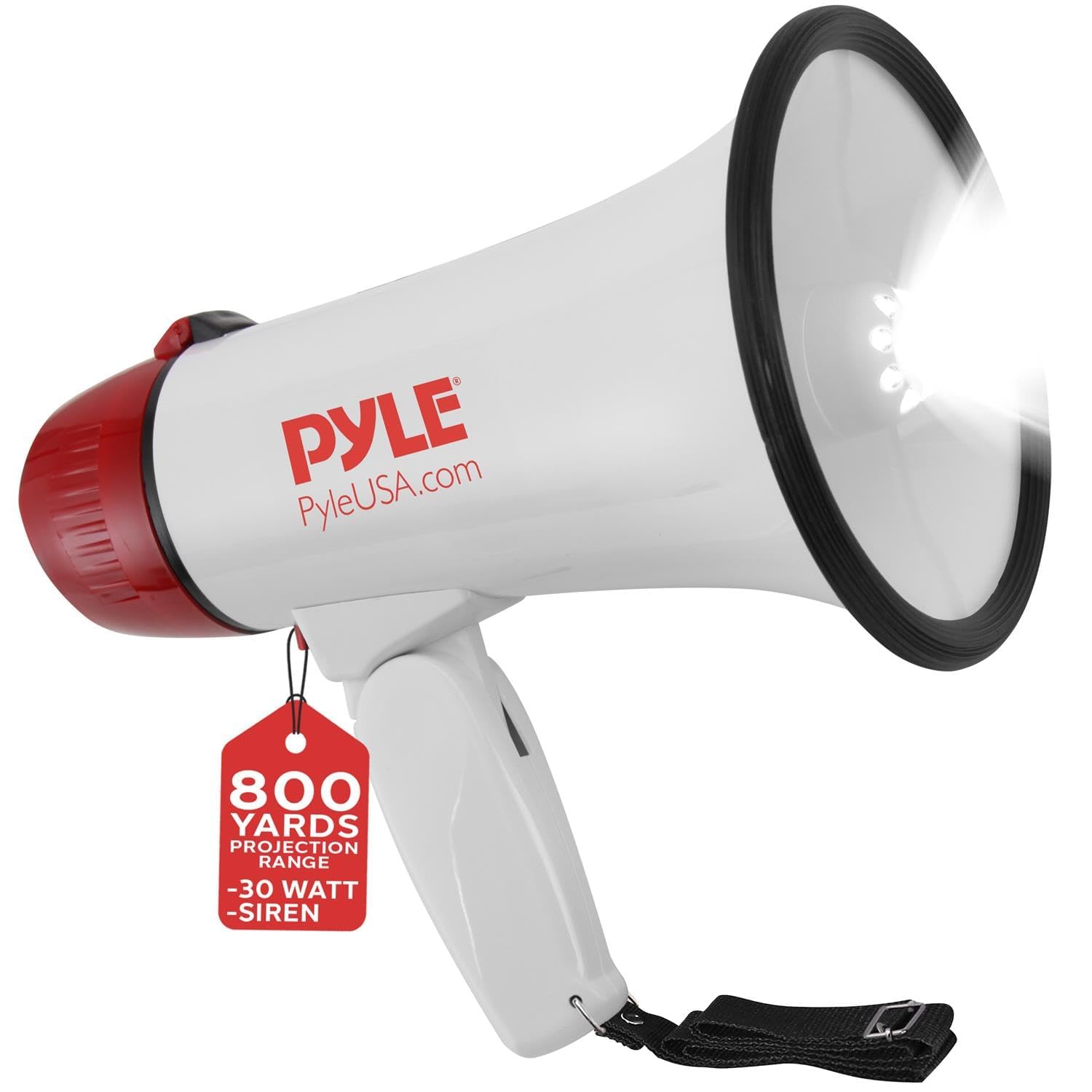 Photo 1 of Pyle Megaphone Bull Horn Loud PA Speaker with 30W Power and Adjustable Volume Control, 800 Yard Range, Lightweight Portable Design, Ideal for Outdoor Sports, Cheerleading, and Coaches
