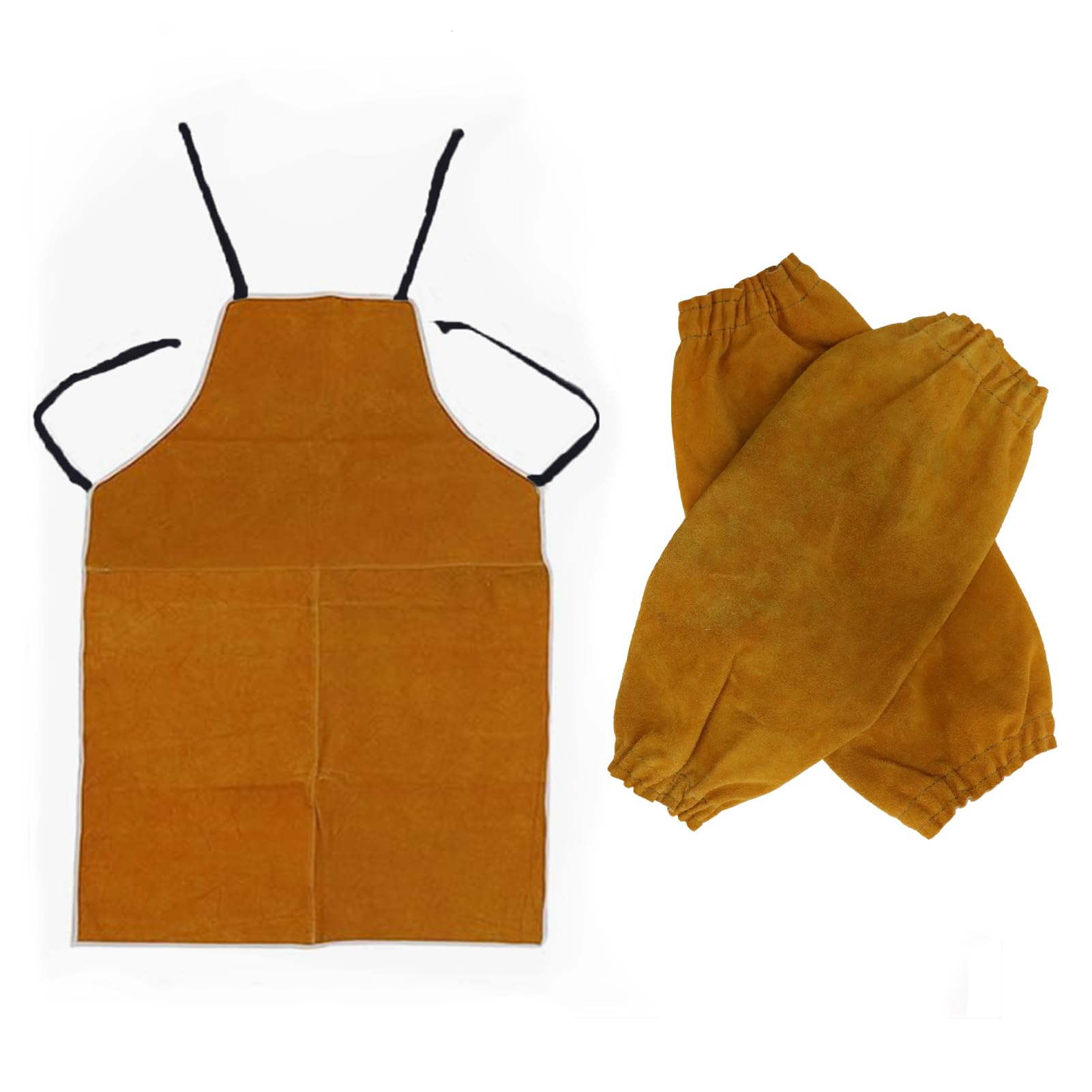 Longzhuo Leather Welding Apron, 25.6x39.4in Insulation Protection, Heat Resistant, Flame Retardant Work Apron for Men & Women (With Leather Welding Sleeves)