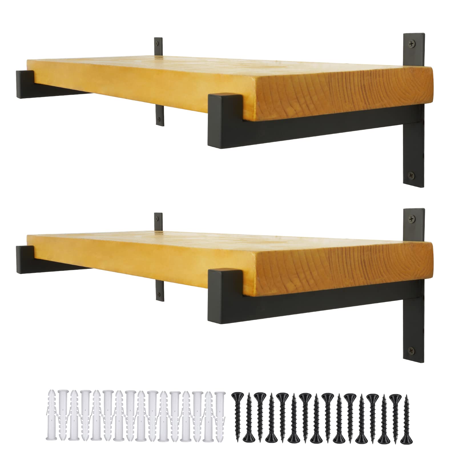 Photo 1 of AddGrace 4 Pcs Heavy Duty Shelf Brackets Metal Black Shelf Brackets Wall Mounted Rustic Floating Shelf Bracket with Lip?Black 12"?