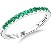 RANDES 925 Sterling Silver Birthstone Rings for Women Wedding Band Created Gemstone Half Eternity Stackable Engagement Ring Anniversary Band Size 6 to 10