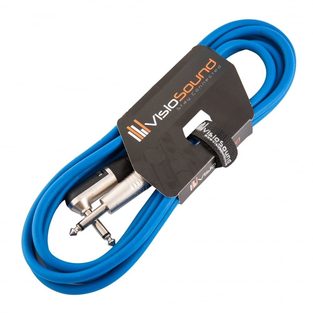 VisioSound Guitar Lead 6.35mm 1/4" Mono Jack to Angled Jack/Instrument Cable / 6 Colours 3m Blue