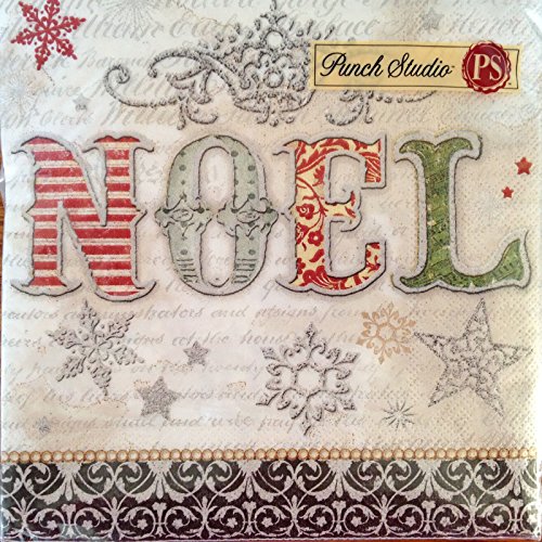 40 Ct Punch Studio 99530 NOEL Vintage Script Christmas Tree Luncheon / Dinner Napkins, Victorian Holiday