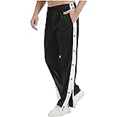 THWEI Mens Tear Away Basketball Pants Casual High Split Snap Button Post Surgery Sweatpants