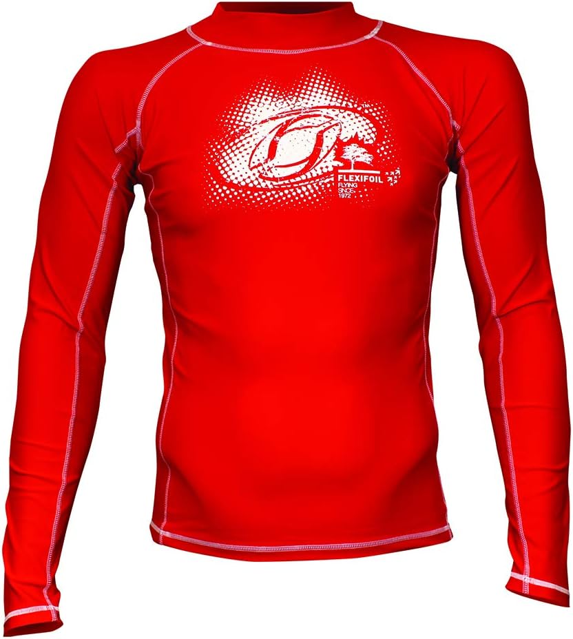 Male Adult Long Sleeve Thermal Lycra Red Rash Vest, Ideal for Swimming, Diving, Kitesurfing and Surfing