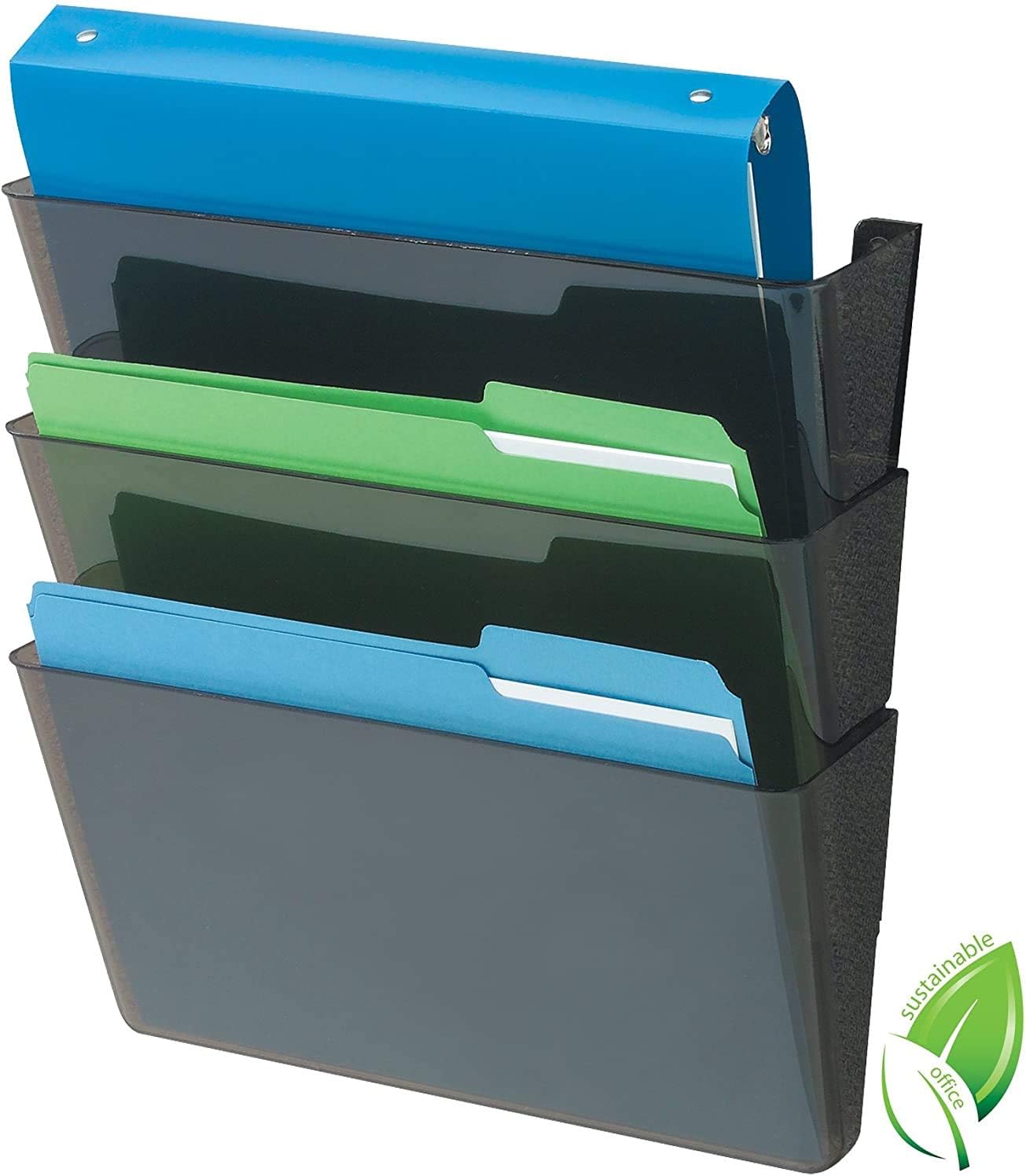 Deflecto 93604 Sustainable Office DocuPocket, Recycled Content, Wall File Organizer, Stackable, Letter Size, Black, Set of 3, 13"W x 7"H x 4"D : Hanging Wall Files : Office Products