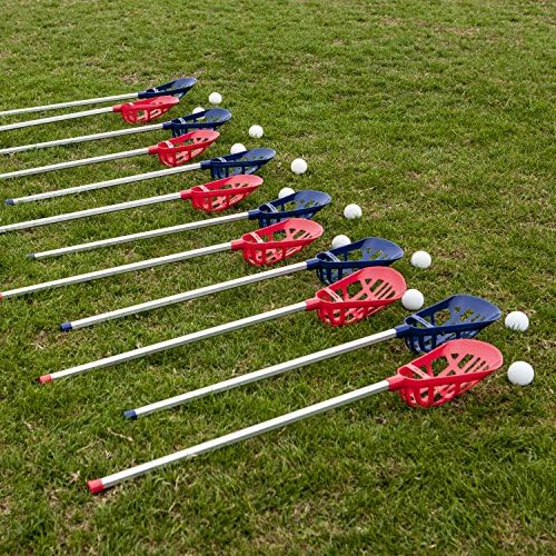 Lacrosse set with sticks and balls, suitable for college activities, priced between $107.38 and $142.12 as of August 9, 2023.