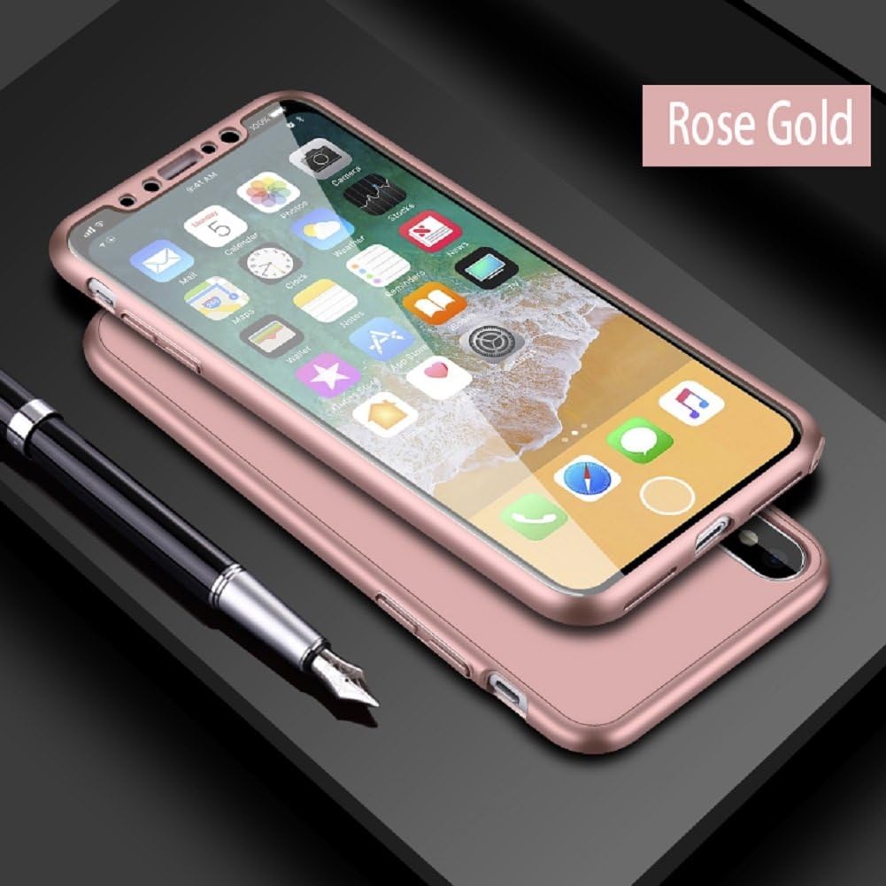 fangke iPhone 5 Case,iPhone SE Case, 360° Full Body Silicone [with Tempered Glass Screen Protector] Shockproof Soft TPU Matte Finish Slim Phone Cover for iPhone 5/5s/SE-Rose Gold
