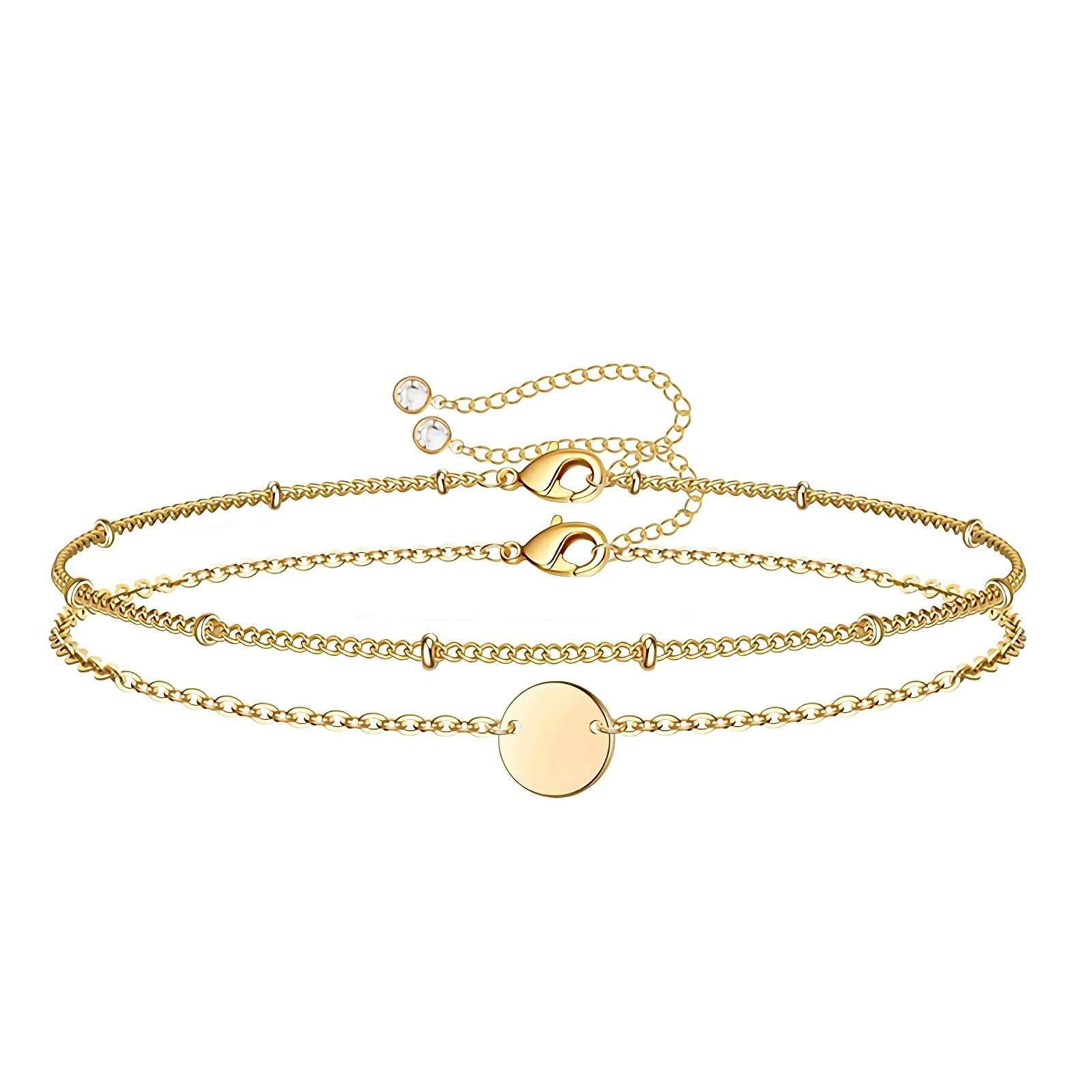 Women's 18K Gold Plated Bracelet, Delicate And Simple Adjustable Layered Round Tag Bracelet, Suitable Gift For Women