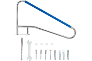 YOLENY Pool Handrail, 55"X32" 4-Bend Pool Stair Rail 1PC, 440lbs Load Capacity 304 Stainless Steel Pool Railing For Inground Swimming Pool With Blue Nylon Grip Cover Quick Mount Base Plate & Accessory