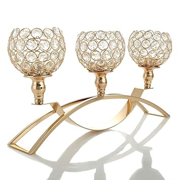 Vincigant Gold Crystal Candle Holders 3 Candle Candelabras Coffee Table Decorative Centerpieces For Living Room Dinning Room Table