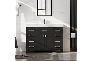 LUCKWIND 48" Modern Bathroom Vanity and Sink, Painted Bathroom Storage Cabinet with Single Resin Sink, Two Doors and Four Drawers, Include Faucet Without Mirror, Black