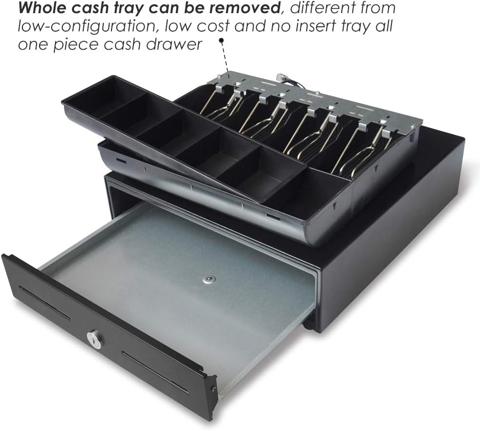 Beelta 13" POS Cash Register Drawer with Removable Tray, 4Bill/5Coin, RJ11/RJ12, Key Lock, DC24V, BK1313B : Office Products