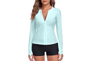 Colloyes Women's UPF 50+ Sun Protection Rash Guard Long Sleeve Swimsuits Zipper Front Swim Shirts for Women