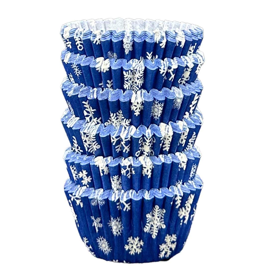 Scrumptious! - 150PC Mini Muffin Cases - Christmas Midnight Snowflake - 45GSM 31mm x 23mm Greaseproof Paper Baking Cases - Great for Xmas and Festive Themed Party Cakes, Bakes, Sweets And Treats