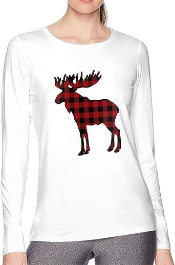 CXHKJ Buffalo Plaid Moose Women's T Shirts Long Sleeve Cotton Womens Tops: Amazon.ca: Clothing 
