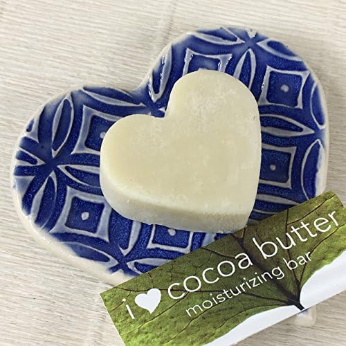 JANECKA I Heart Cocoa Butter Solid After Shave Lotion Bar/Blue Geometric Pottery Dish 3.5"/Father's Day