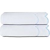 RRBXIA 100% Cotton Bath Towels for Bathroom 2 Pcs Scalloped Hand Towels 27 * 54 Inch Embroidered Decorative 600 GSM Soft Absorbent Bath Towel for Spa Yoga Hotel Sport (Blue)