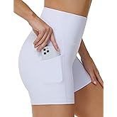 THE GYM PEOPLE Women's High Waist Yoga Shorts 5" Stretchy Tummy Control Biker Workout Running Short with Side Pockets