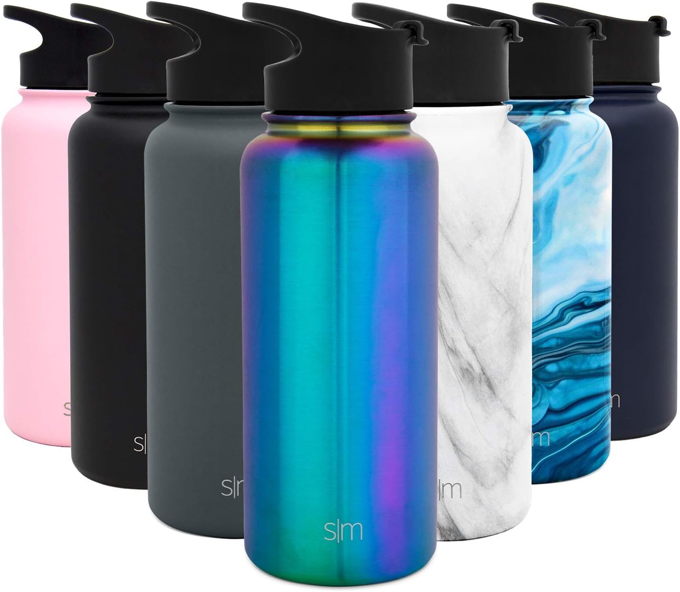 Simple Modern 32 Ounce Summit Water Bottle - Stainless Steel Tumbler Metal Flask +2 Lids - Wide Mouth Double Wall Vacuum Insulated Leakproof -Prism