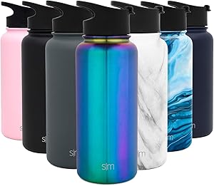 Simple Modern 32 Ounce Summit Water Bottle - Stainless Steel Tumbler Metal Flask +2 Lids - Wide Mouth Double Wall Vacuum Insulated Leakproof -Prism
