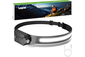 Lepro LED Headlamp Rechargeable, Super Bright Motion Sensor Head lamp with 1200 mAh Battery, 230°COB Wide Beam & Adjustable S