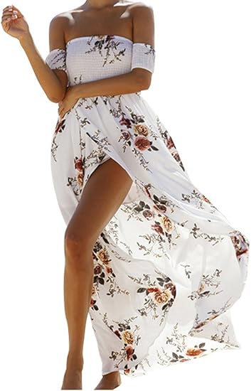 Amazon Vansha レディース ボヘミアン オフショルダー ストラップレス 夏 ビーチ 花柄 スリット入り マキシドレス ワンピース チュニック 通販 Amazon Vansha レディース ボヘミアン オフショルダー ストラップレス 夏 ビーチ 花柄 スリット入り マキシドレス ワンピース チュニック 通販