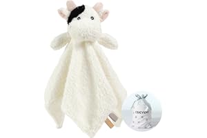 CREVENT Cozy Plush Baby Security Blanket, Loveys for Baby Girls and Boys, Birthday (Cow)