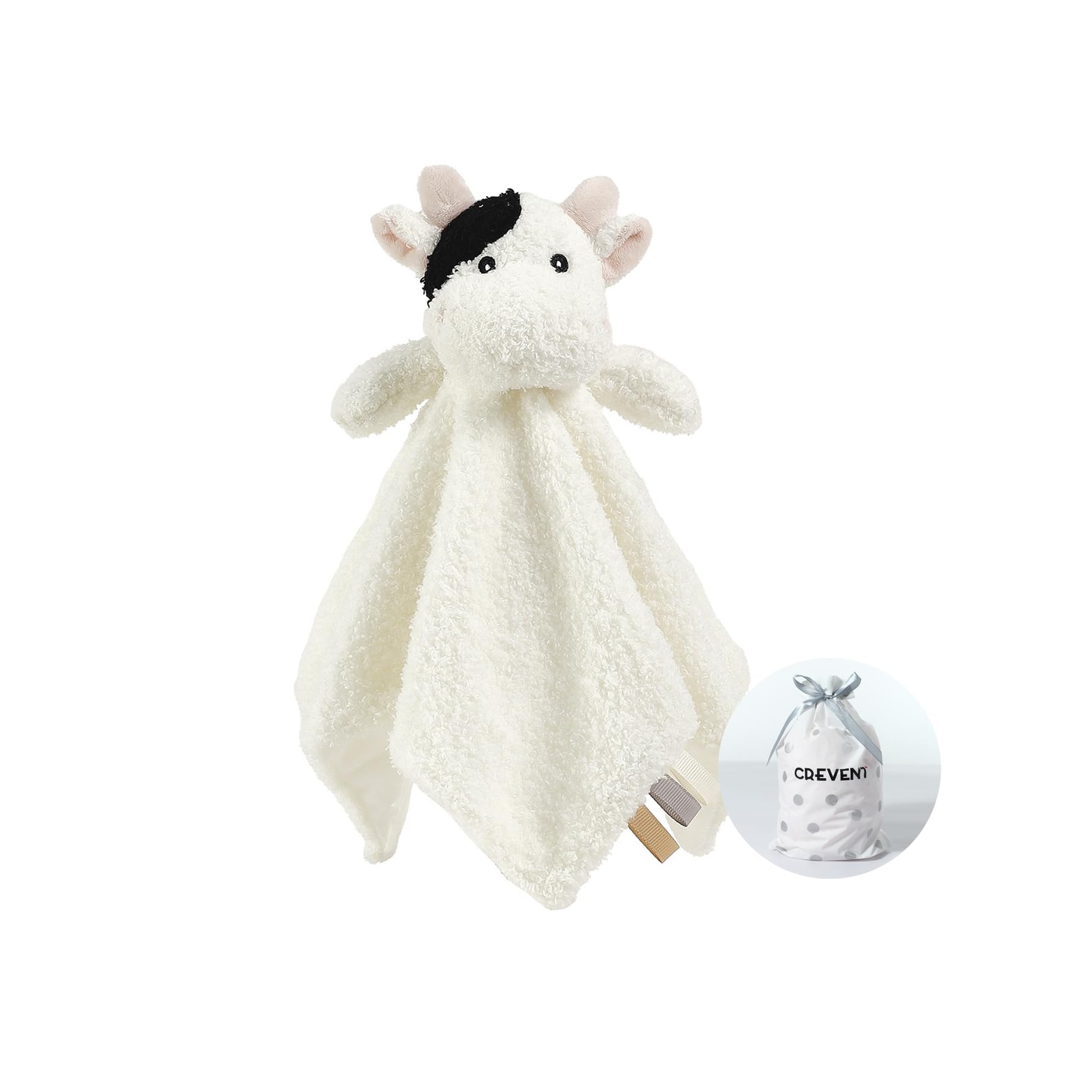 CREVENT Cozy Plush Baby Comforter Security Blanket, Loveys for Baby Girls and Boys, Birthday (Cow)