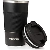 GEMFUL 17oz Travel Coffee Mug To Go with Lid Stainless Steel Insulated Cups Reusable Tumbler Leak Proof Coffee Lovers Gift for Hot Cold Drinks Women Men Office Car (Black)