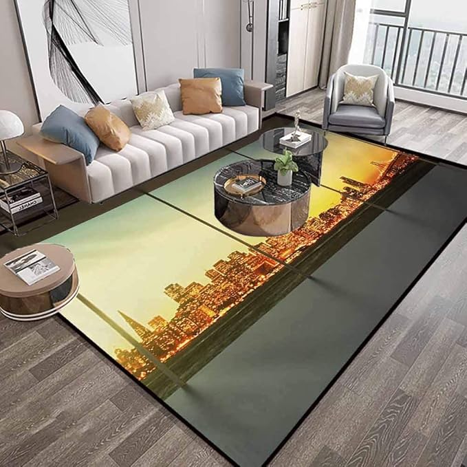 Alfombra de área moderna de 5 x 8 pies, oficina vacía al atardecer con