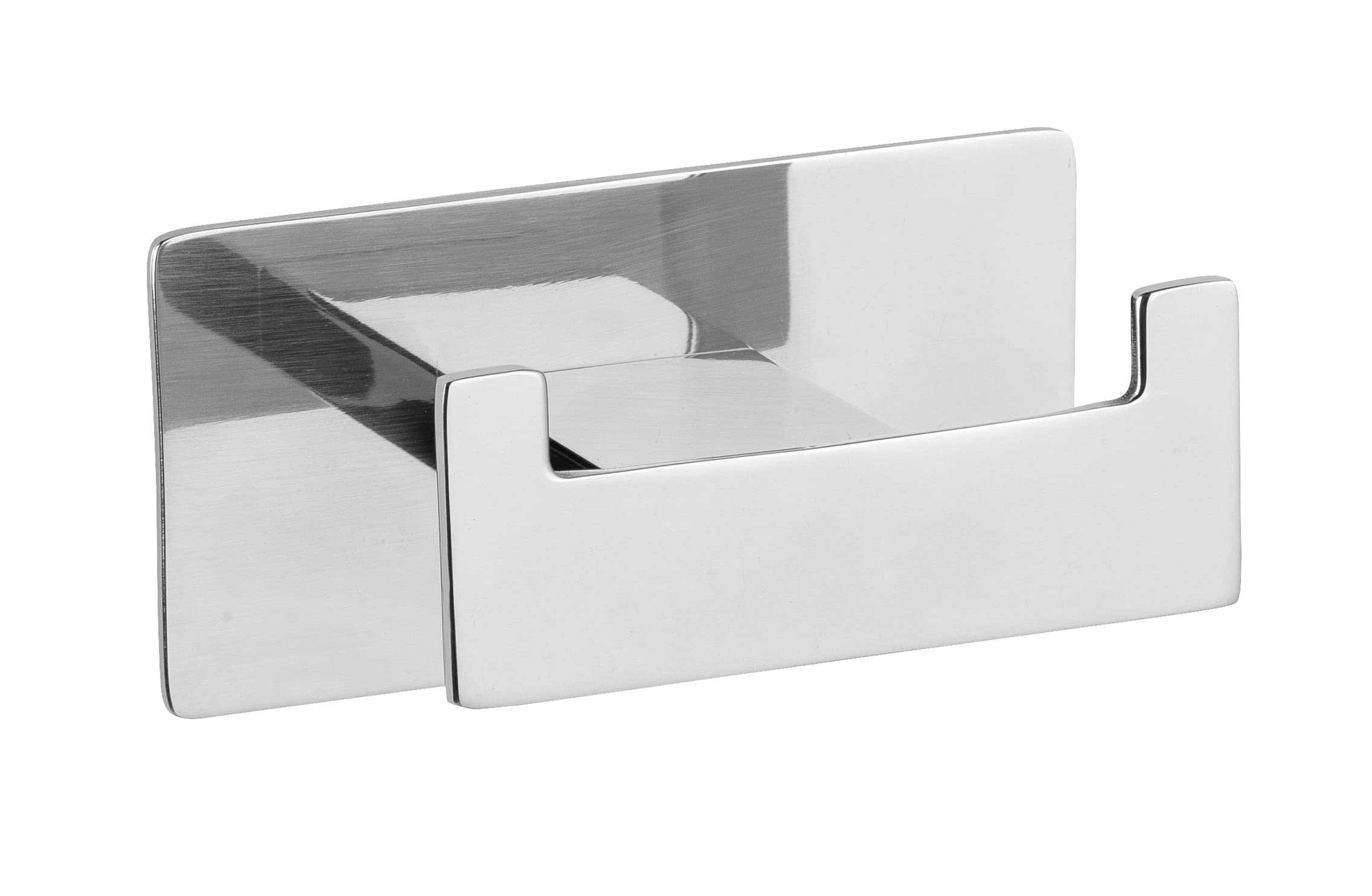 WENKO Turbo-Loc Duo Genova Shine Wall Hook, Decorative Double Stainless Steel Bathroom Hook for Towels or Bathroom Utensils, Fixes No Drilling Required, 3.5" W x 1.75" H x 2.125" D, Glossy