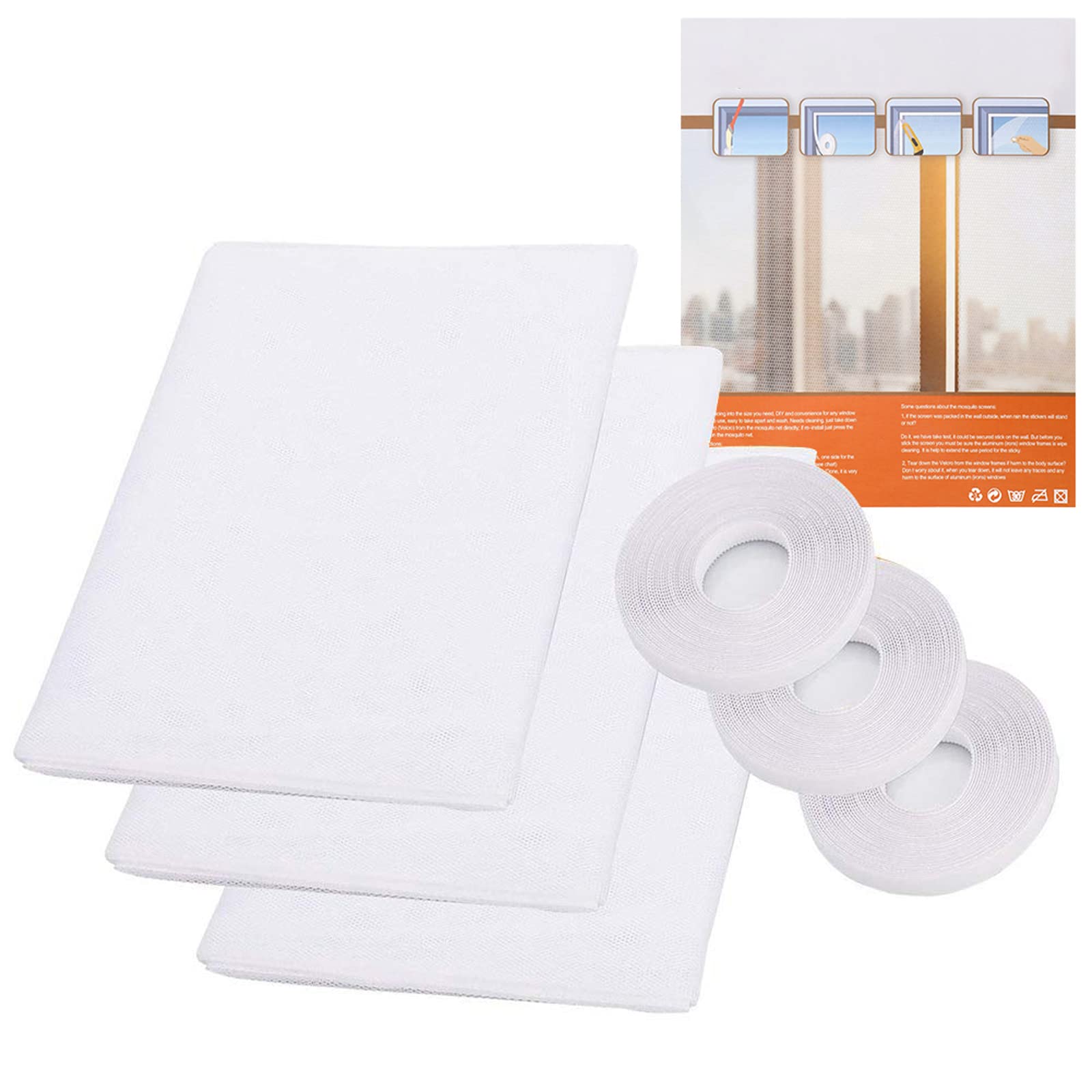 PHOGARY Mosquito Net for Windows, [Upgrade] 3 Fly Screens Window Mesh 1.3mx1.5m Insect Netting Bug Bee Mosquito Protector with 3 Tapes White