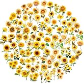 Obujopal 100Pcs Small Sunflower Stickers Transparent for Scrapbooking Water Bottle Laptop Junk Journal Collage Card Making Phone Case Envelope Planner DIY Crafts, 50 Designs