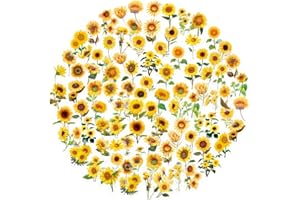 Obujopal 100Pcs Small Sunflower Stickers Transparent for Scrapbooking Water Bottle Laptop Junk Journal Collage Card Making Phone Case Envelope Planner DIY Crafts, 50 Designs