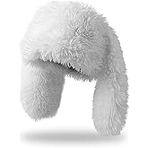 HENWASAI Y2K Fuzzy Bunny Hat for Women Girls Cute Furry Beanie with Ears Long Rabbit Ears Hat for Festival, Easter, Party