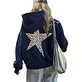 peassa Hoodies for Womens Y2k Oversized Star Print Sweatshirts Aesthetic Cheetah Graphic Hooded Hoodie