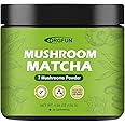 ORGFUN Mushroom Matcha, Japanese Ceremonial Matcha Infused With 7 Superfood Mushrooms, MCT Oil, Coconut Milk Powder, No Added Sugar, Non-GMO, Great Iced Matcha Latte 4.58 Oz