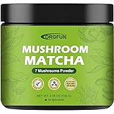 ORGFUN Mushroom Matcha, Japanese Ceremonial Matcha Infused With 7 Superfood Mushrooms, MCT Oil, Coconut Milk Powder, No Added Sugar, Non-GMO, Great Iced Matcha Latte 4.58 Oz