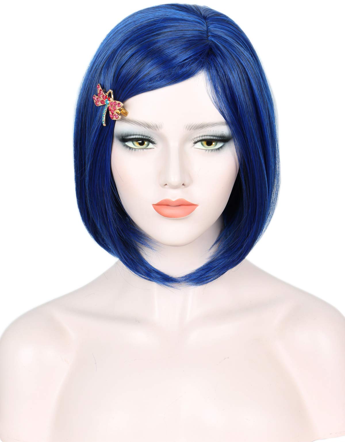 Linfairy Cosplay Dark Blue Bob Short Straight Synthetic Wig with Hairpin Halloween Costume Party Cosplay Wig for Women (Adult) โ image 1