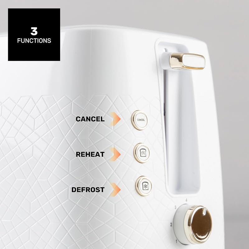 – Tostapane Fusion Crunch | 2 fessure corte | 7 livelli di tostatura |3 funzioni: Annulla, Riscalda, Scongela | Centratura automatica | Vassoio raccogli briciole | 800W