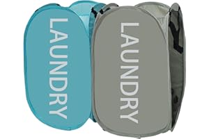 Aplter Mesh Laundry Hamper 2Pack Pop Up Hamper with Strong Handles, Collapsible Laundry Basket for Home, Bathroom, Bedroom, Travel, Stuffed Animals Storage Hamper(Grey + Sky Blue)