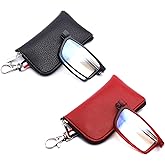 GOOSEN Reading Glasses for Women Men, Keychain Bags Compact Folding Readers, Clear Lens Blue light Glasses Spring Hinge