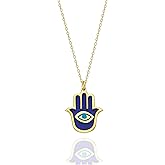 Evil Eye Hamsa Necklace for Women - Gold Plated Sterling Silver Protection Hand of Fatima Amulet and Chain - Meaningful Protective Lucky charm Gift for Her