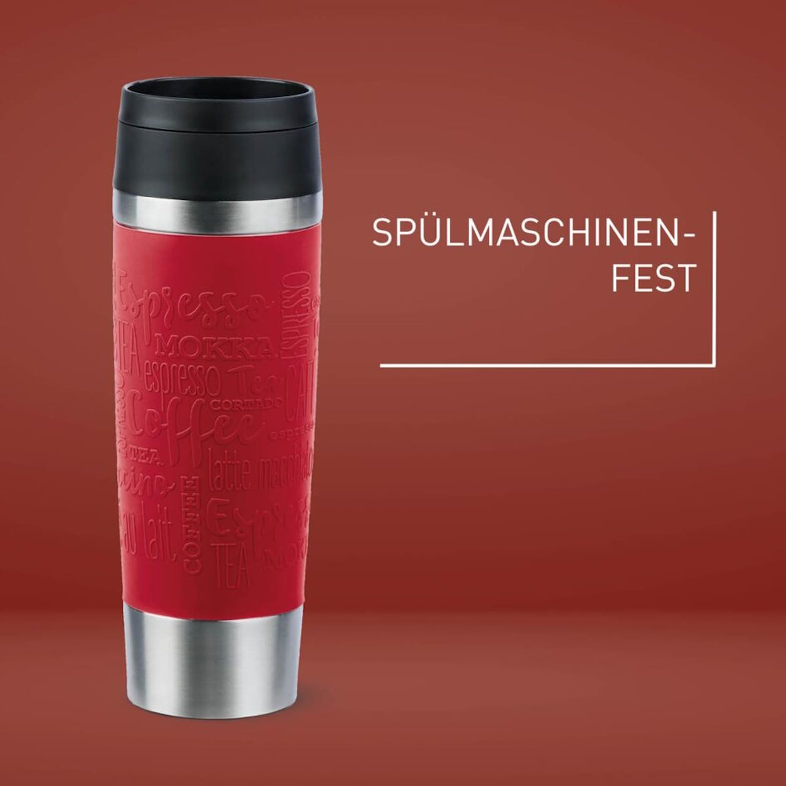 Emsa N20222 Travel Mug Classic Isolierbecher 0,5 Liter, neuer Komfort-Schraubverschluss, Edelstahl, 6h heiß und 12h kalt, 100% dicht, spülmaschinenfest, 360°-Trinköffnung, Dunkelrot 3