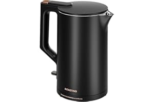 INTASTING Electric Kettle, High Capacity 1.5L 1500W Fast Heating Double Wall Stainless Steel BPA-Free Auto Shut Off Boil Dry Proof Kettle Perfect for Tea and Coffee -Black