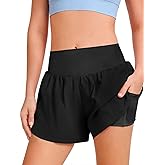 Haloumoning Girls Athletic Shorts Kids Qucik Dry High Waisted 2 in 1 Running Biker Shorts with Pockets 5-14 Years
