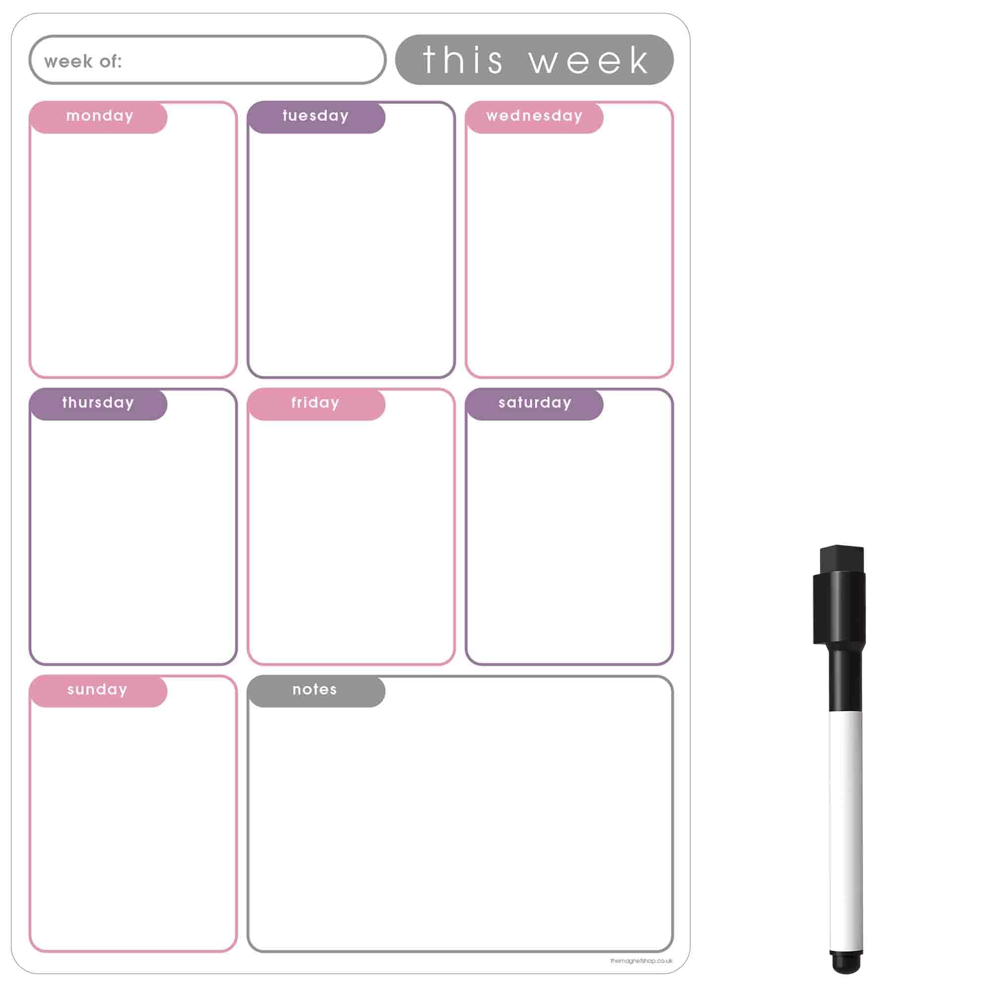 TMS A4 Magnetic Weekly Planner Whiteboard for Fridge | Dry Wipe Calendar, Meal Planner, or Memo Board | Plan Family or Business Tasks | Dry Erase to Do List Magnet | with 1 Dry Erase Pen [30 x 21cm]