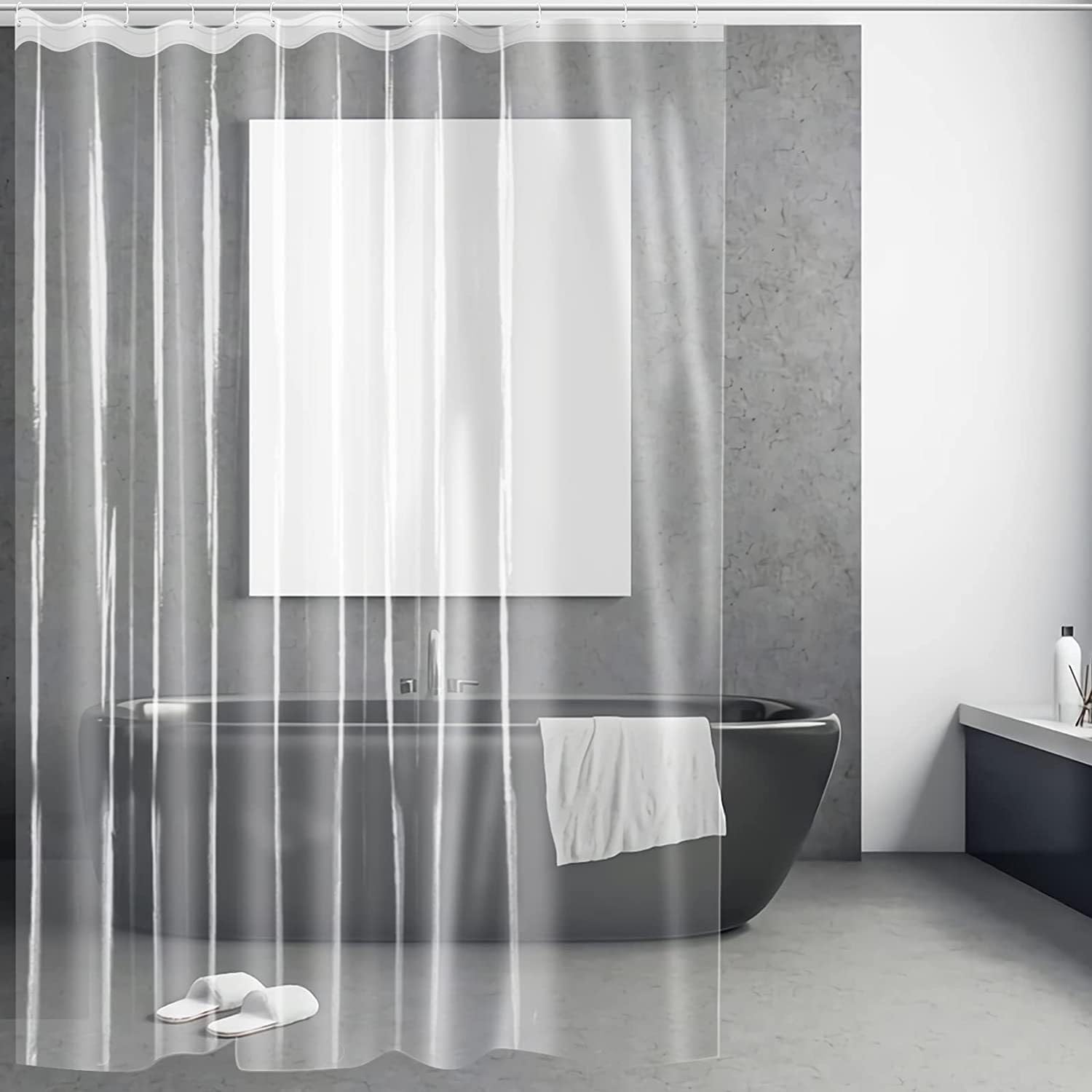 DOPROP Clear Shower Curtain Liner - 12G Thick Plastic PEVA, 180x180cm See-Through Transparent, Anti-Mould & Mould-Free, Waterproof Bathroom Curtain, Non-Toxic with Free Hooks, Washable & Easy Care