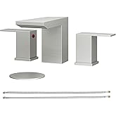 BESy Waterfall Bathroom Faucets 3 Hole Square 8 Inch Widespread Bathroom Sink Faucet Vanity 2 Handle Widespread for Restroom Sink with Pop Up Drain cUPC Supply Hose Brushed Nickel