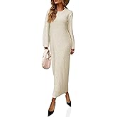 Saodimallsu Womens Long Sleeve Midi Sweater Dress Crew Neck Swiss Dot Soft Knit Casual Fall Trendy Maxi Dresses